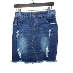Buzz Jeans Women’s Distressed Denim Mini Skirt Raw Hem Blue Size Large